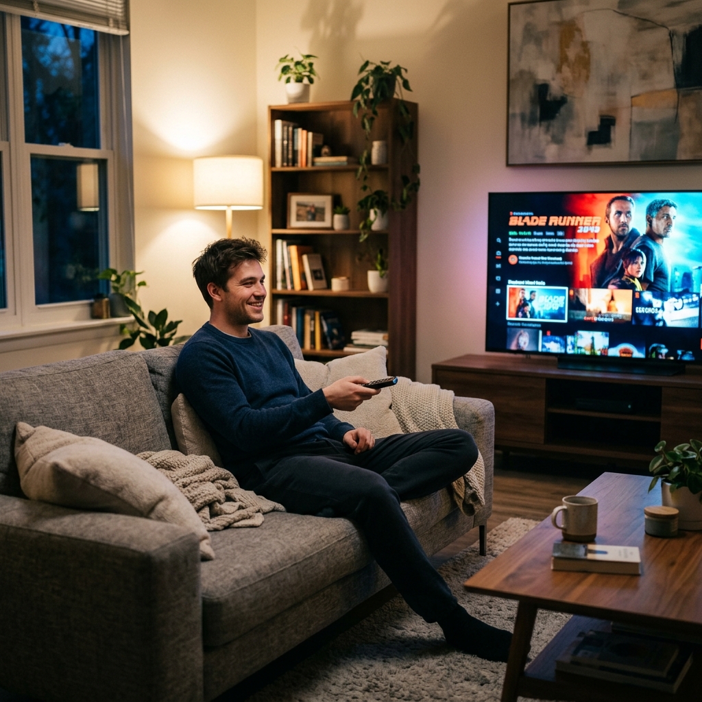 Man choosing PioneersTV plan on TV